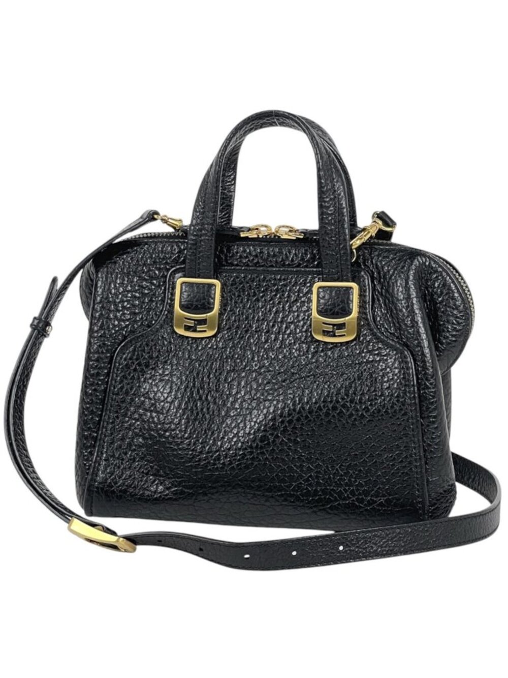 Fendi Chameleon Handbag 2-Way Leather Black